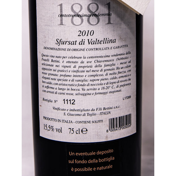 Sfursat di Valtellina 2010 Centotrentesimavendemia DOCG