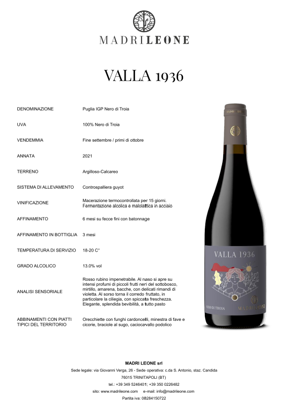 Valla 1936 - Nero di Troia IGP Puglia